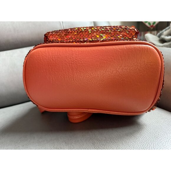 Disney Parks Loungefly Minnie Mouse Orange Sequin Mini Backpack With Bow & Ears - Picture 2 of 4